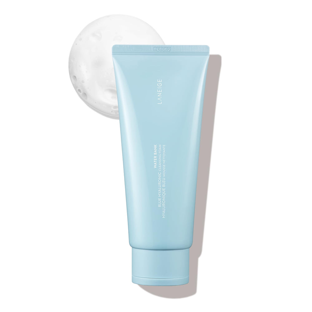 LANEIGE Water Bank Cleansing Foam bottle illustrating a hydrating cleanse for supple skin.