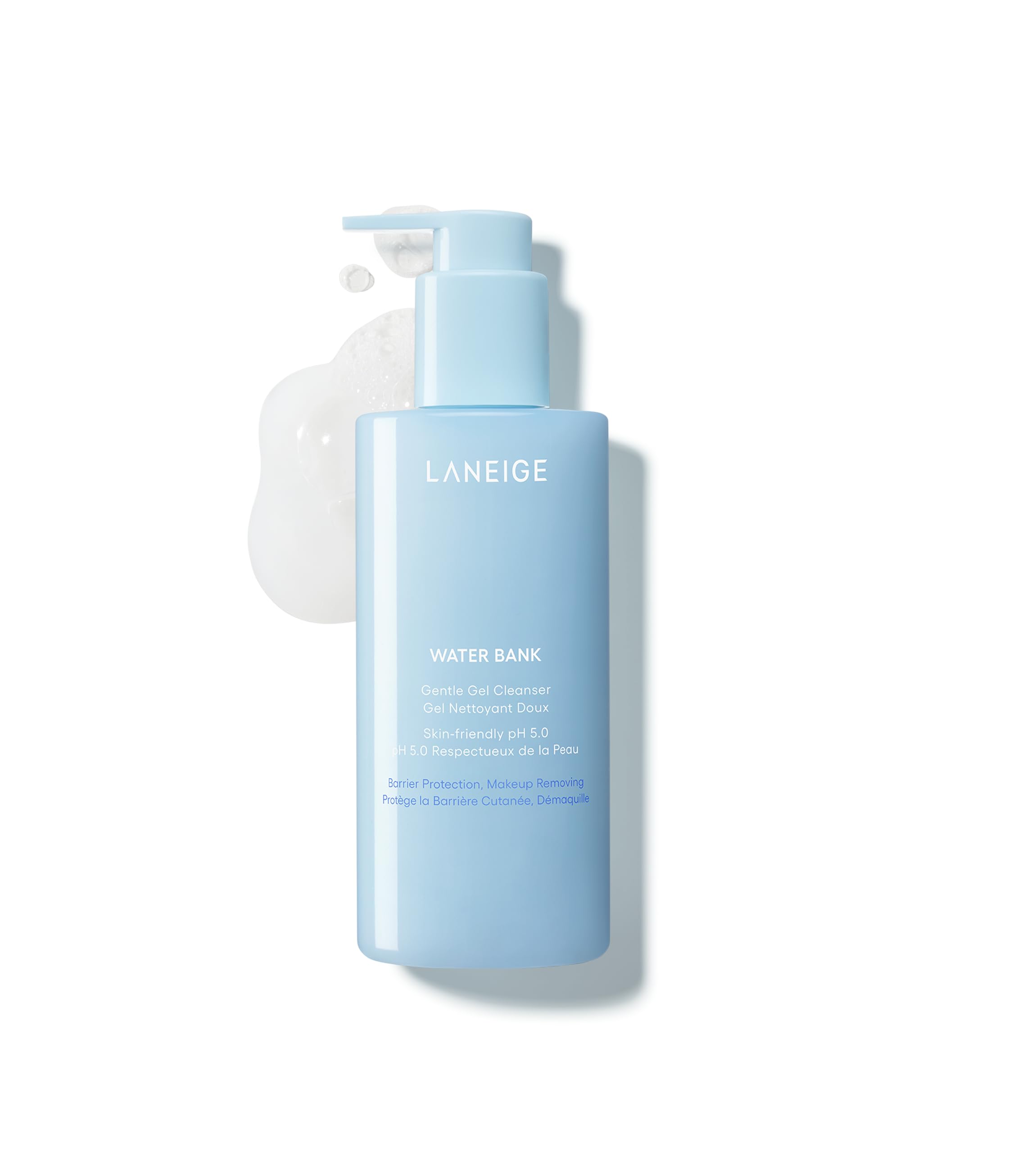 LANEIGE Water Bank Gentle Gel Cleanser bottle pour for effortless makeup removal