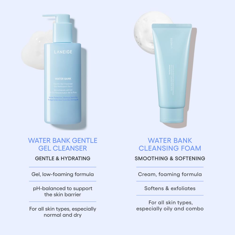 LANEIGE Water Bank Gentle Gel Cleanser Mini pump action for easy use.