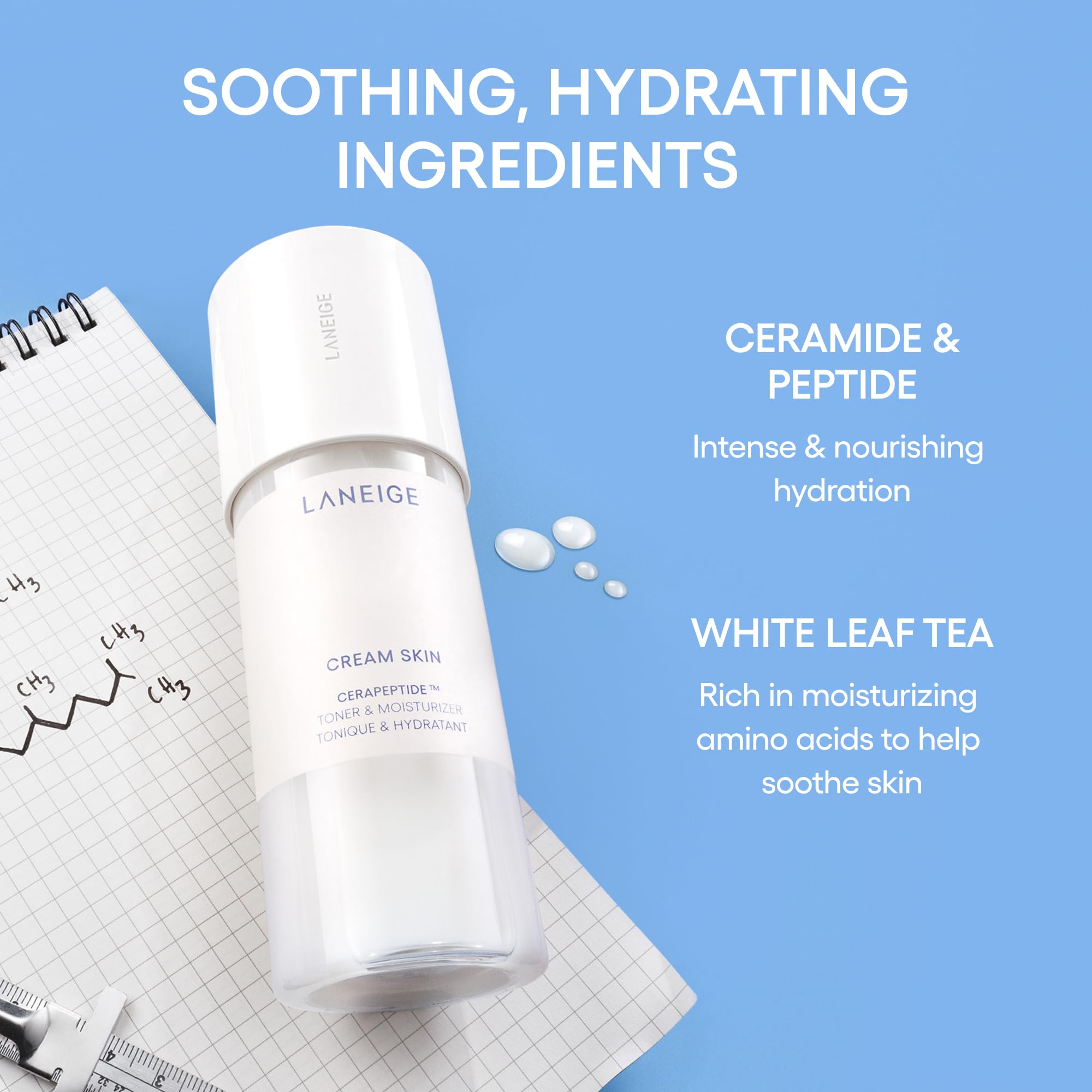 LANEIGE white leaf tea ingredient close-up suggesting soothing properties