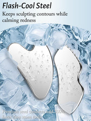 Lanfixilly stainless-steel gua sha retains cold for instant depuffing and refreshed look.