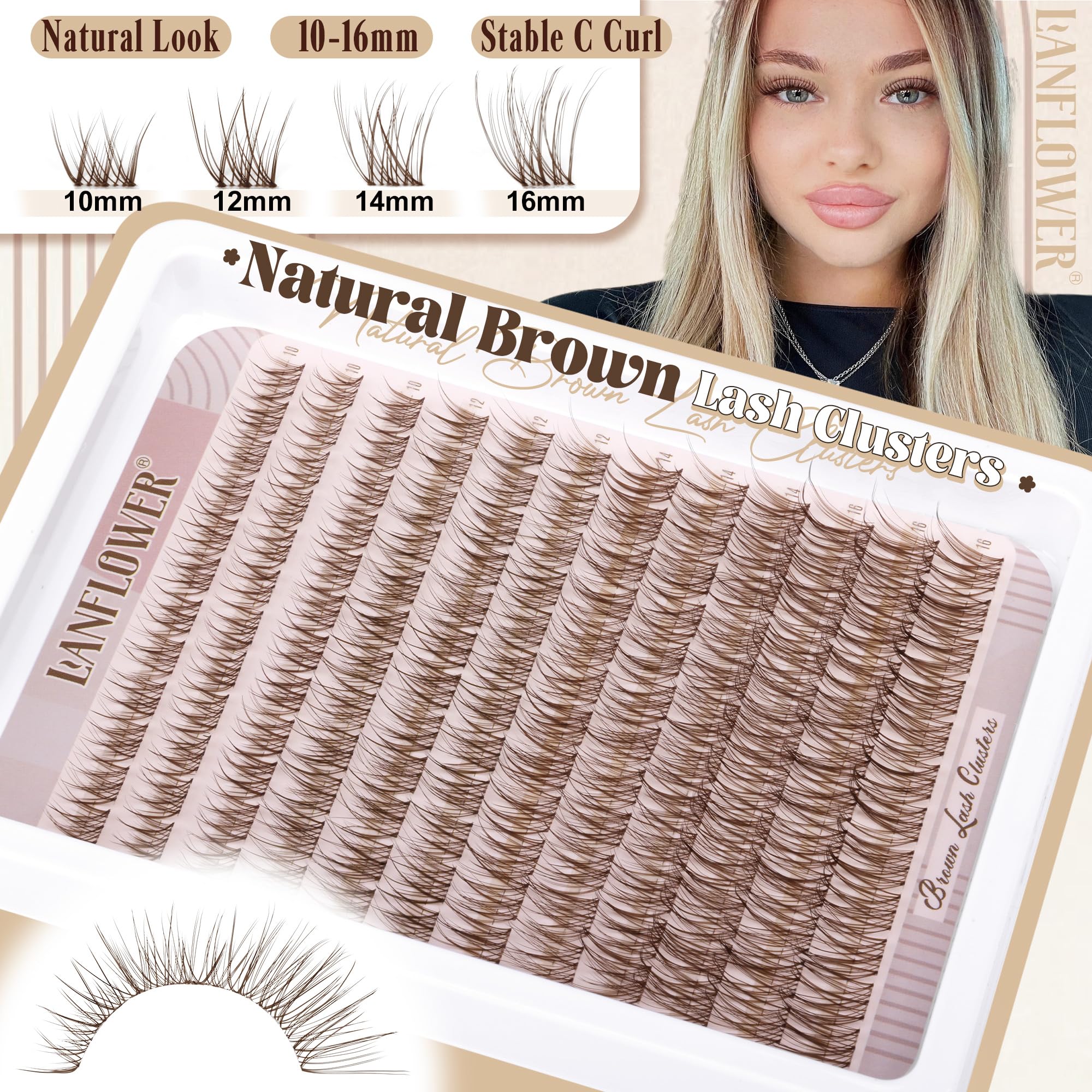 Lanflower brown lash clusters kit closeup highlights fine fibers for seamless blend.