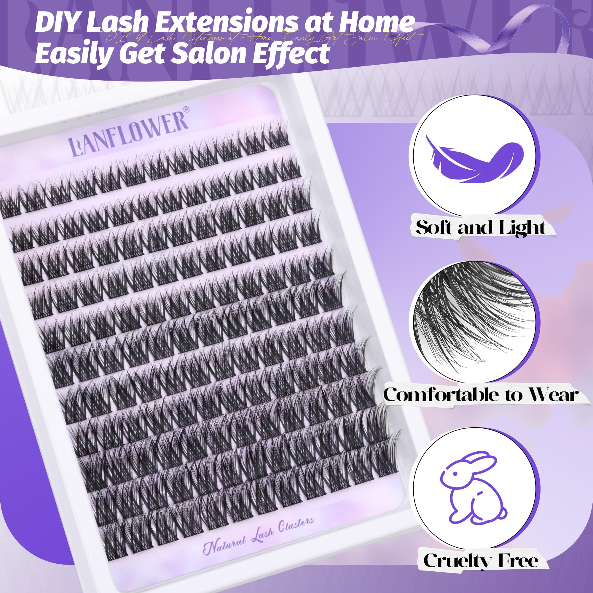Lanflower C-curved lashes highlighting wispy, eye-enhancing results