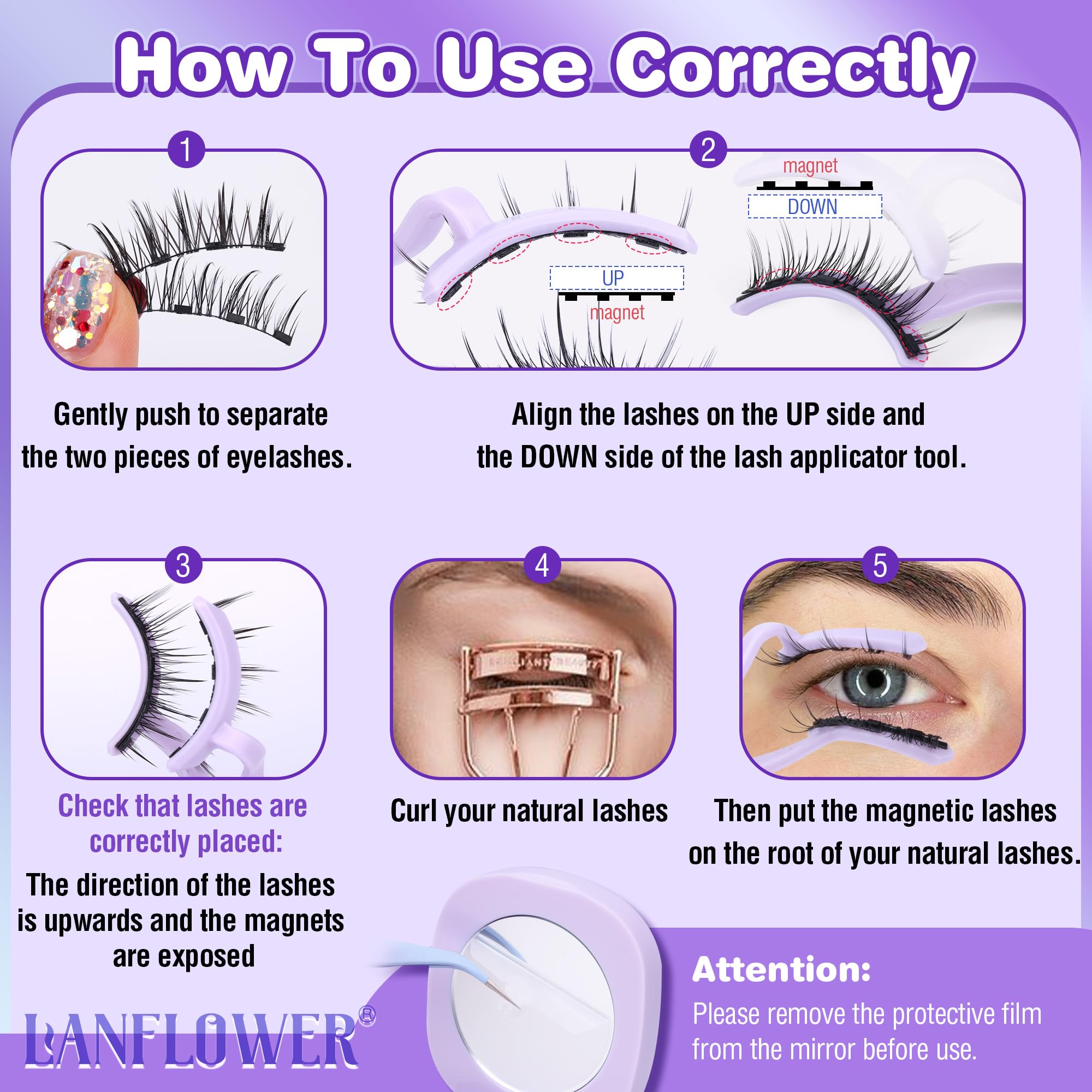 Lanflower easy-apply-remove lashes with applicator for quick routine