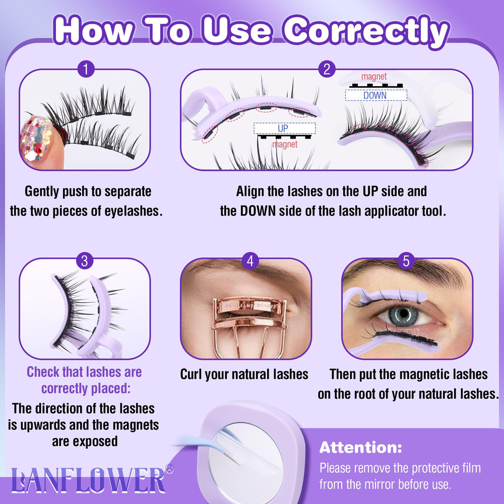 Lanflower easy-apply-remove lashes with applicator for quick routine