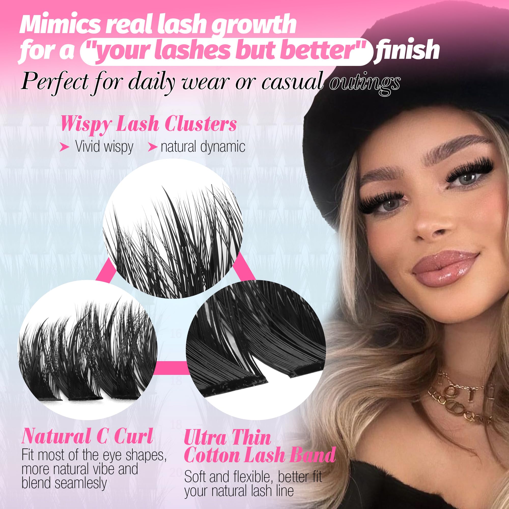 LANFLOWER feather-light clusters move with lashes for day-long comfort.