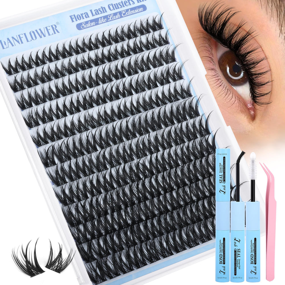 Lanflower Flora Lash Clusters d-curly extensions close-up for natural-wispy daytime enhancement