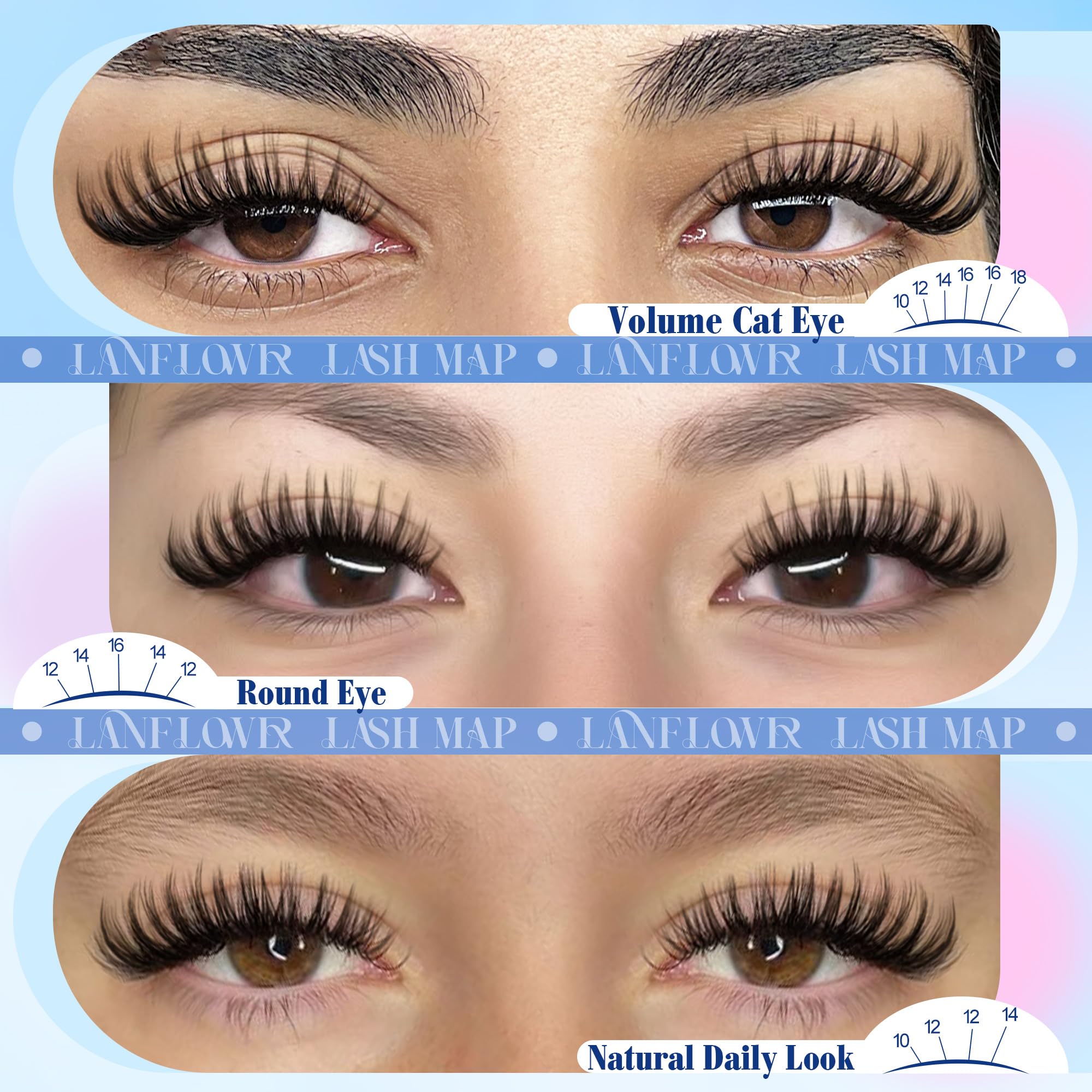 Lanflower Flora Lash Clusters Kit memoria de forma que mantiene el rizo.