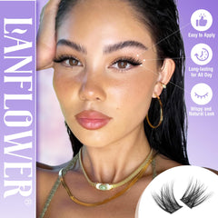 Lanflower lash clusters 10-16mm for natural C-curved volume at home