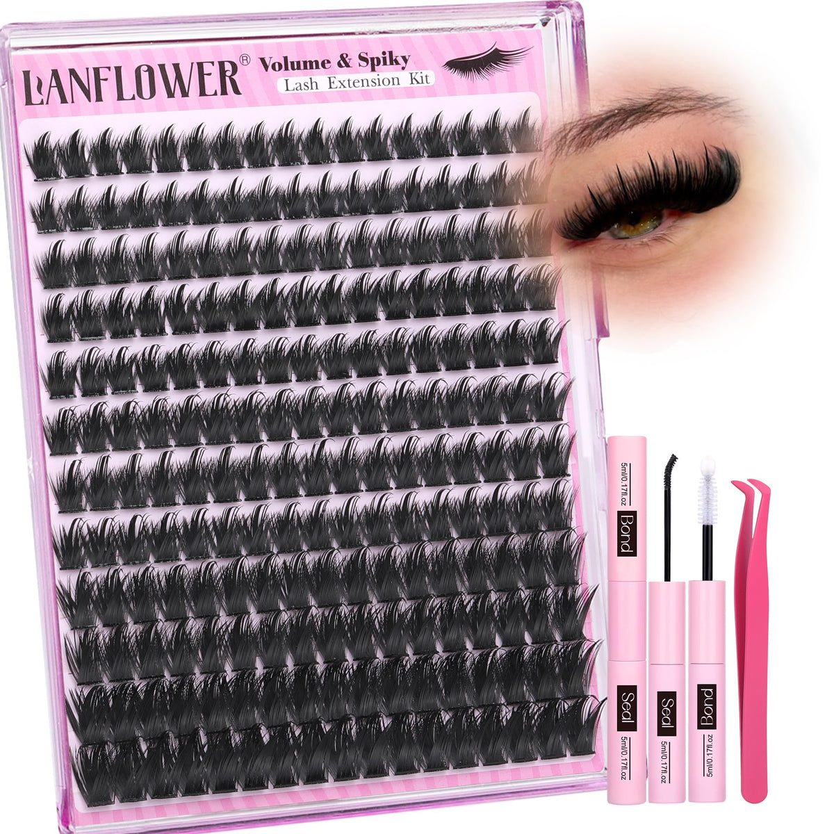 LANFLOWER Lash Clusters Kit 200D volume close-up for dramatic look.