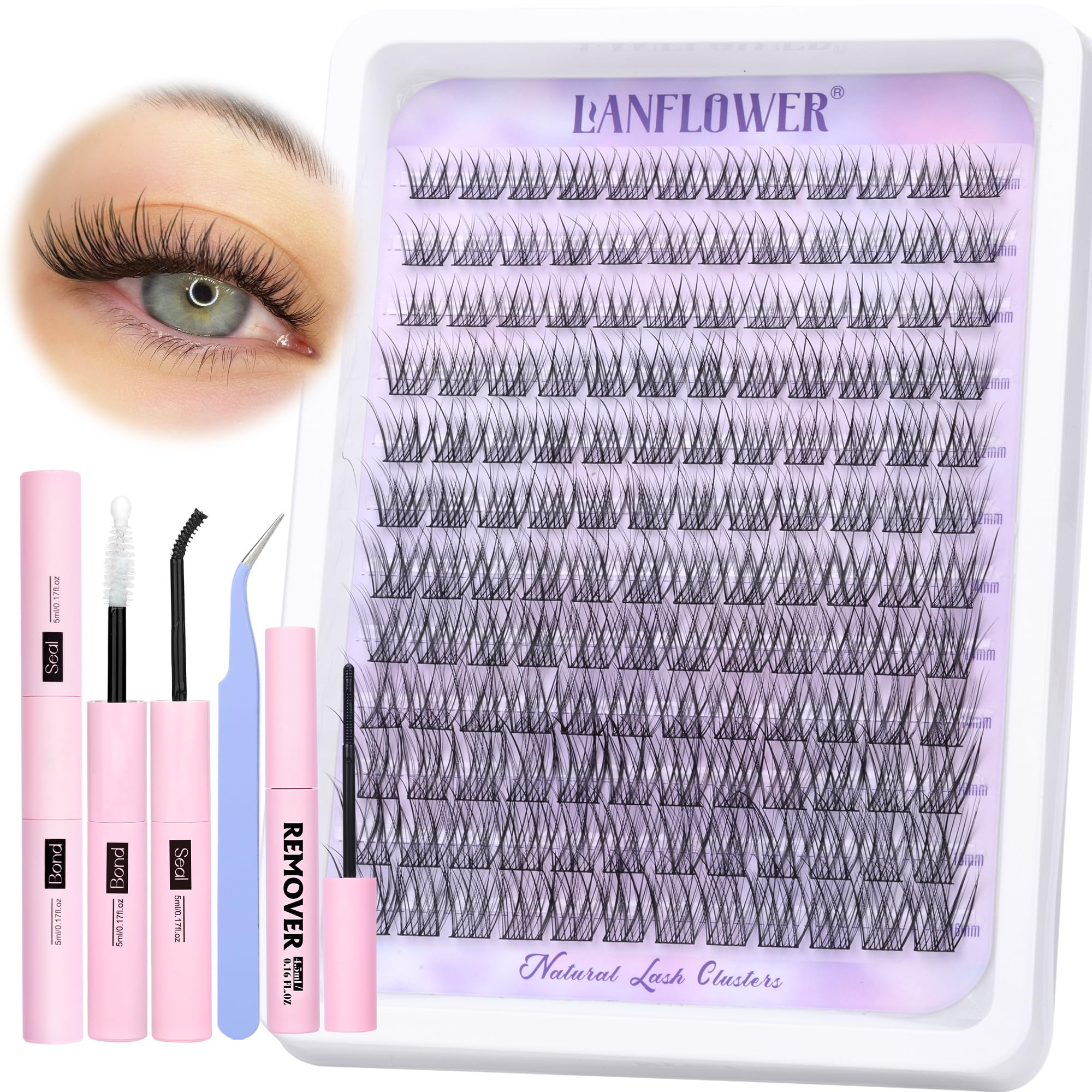 Lanflower lash-extension-kit-natural-clusters ready-to-use natural-volume clusters for everyday enhancement.