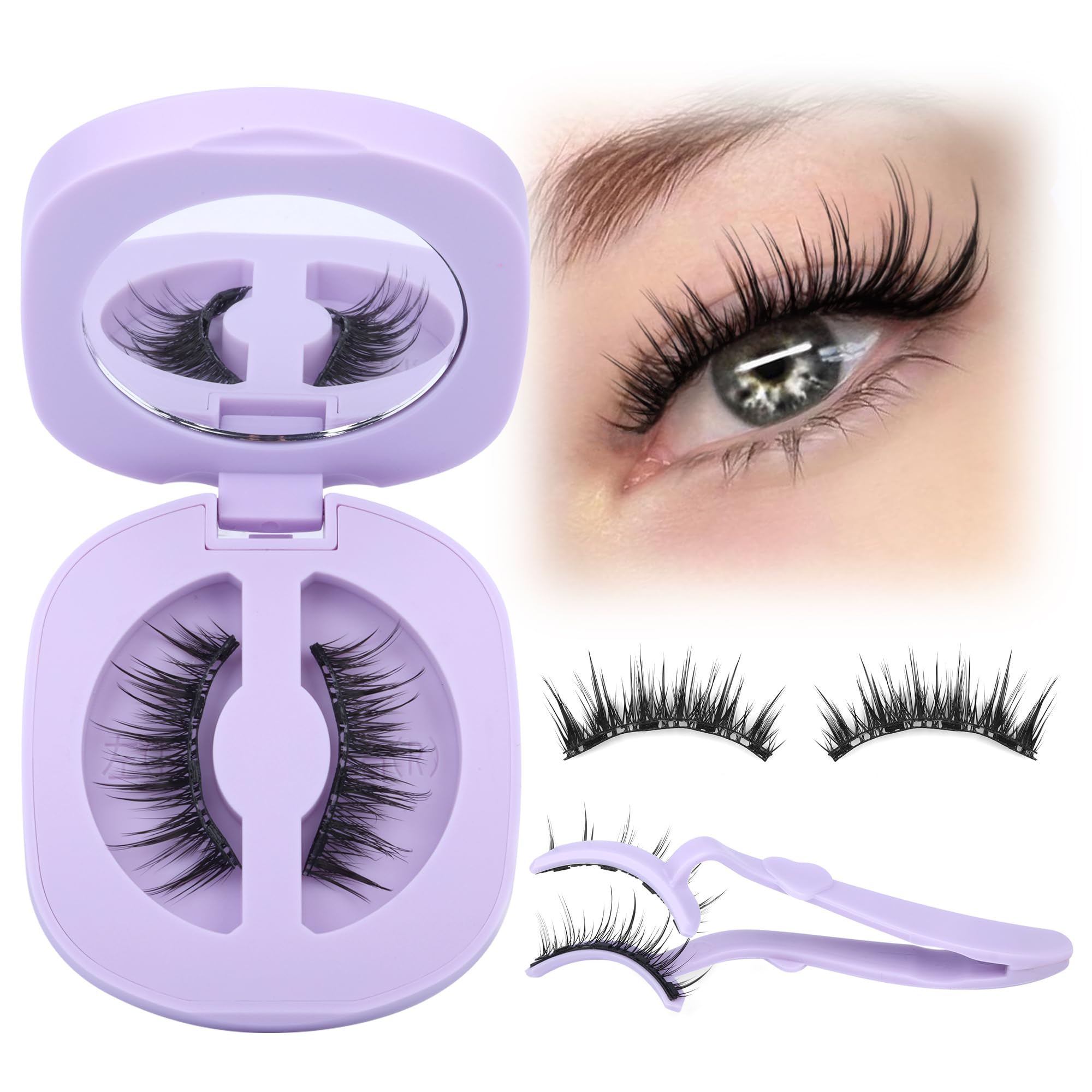 Lanflower magnetic-eyelashes applicator close-up shows quick, clean application