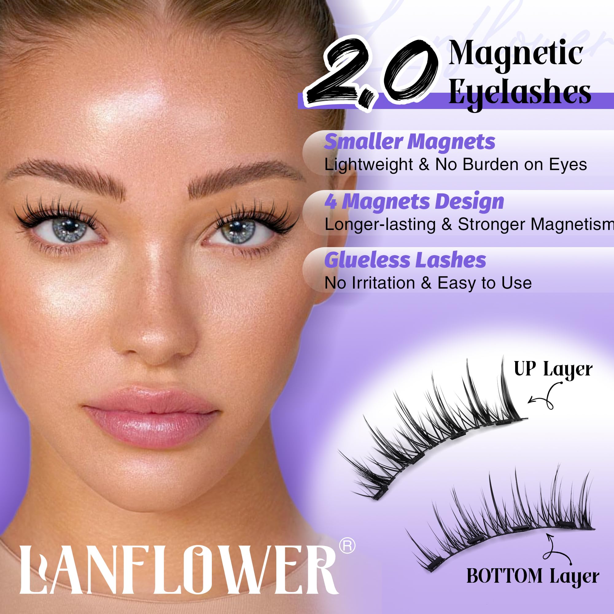 Lanflower magnetic-eyelashes closeup wispy look ideal for everyday wear
