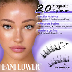 Lanflower magnetic-eyelashes closeup wispy look ideal for everyday wear
