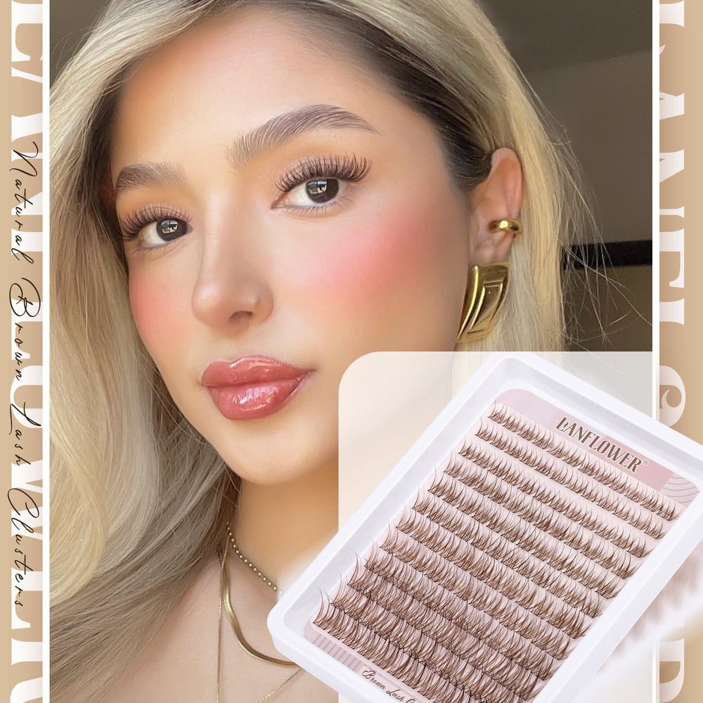 Lanflower wispy brown lashes extensions show subtle volume and comfortable wear.
