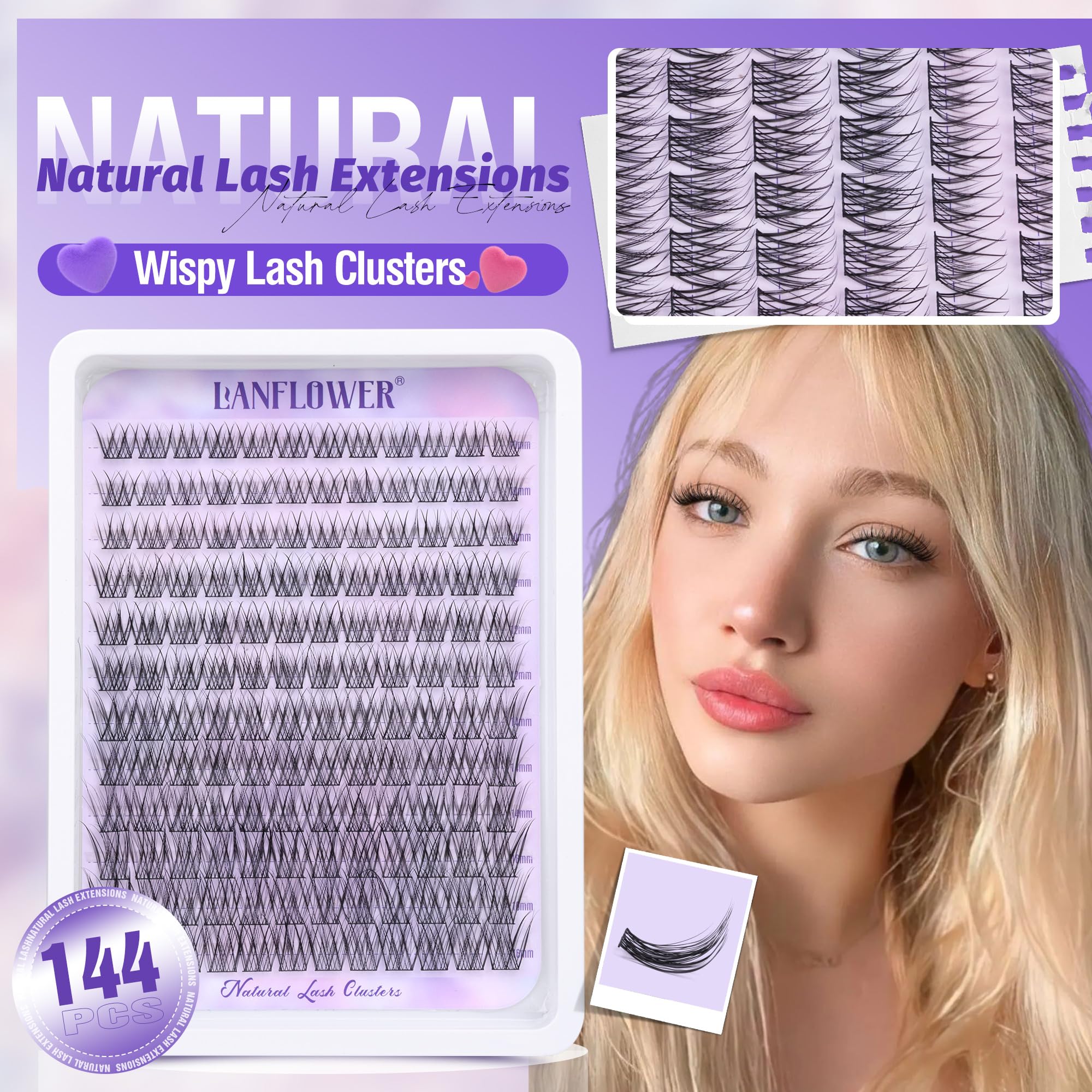 Lanflower wispy-lashes-curved-c-curve close-up shows soft lashes for balanced daytime look.