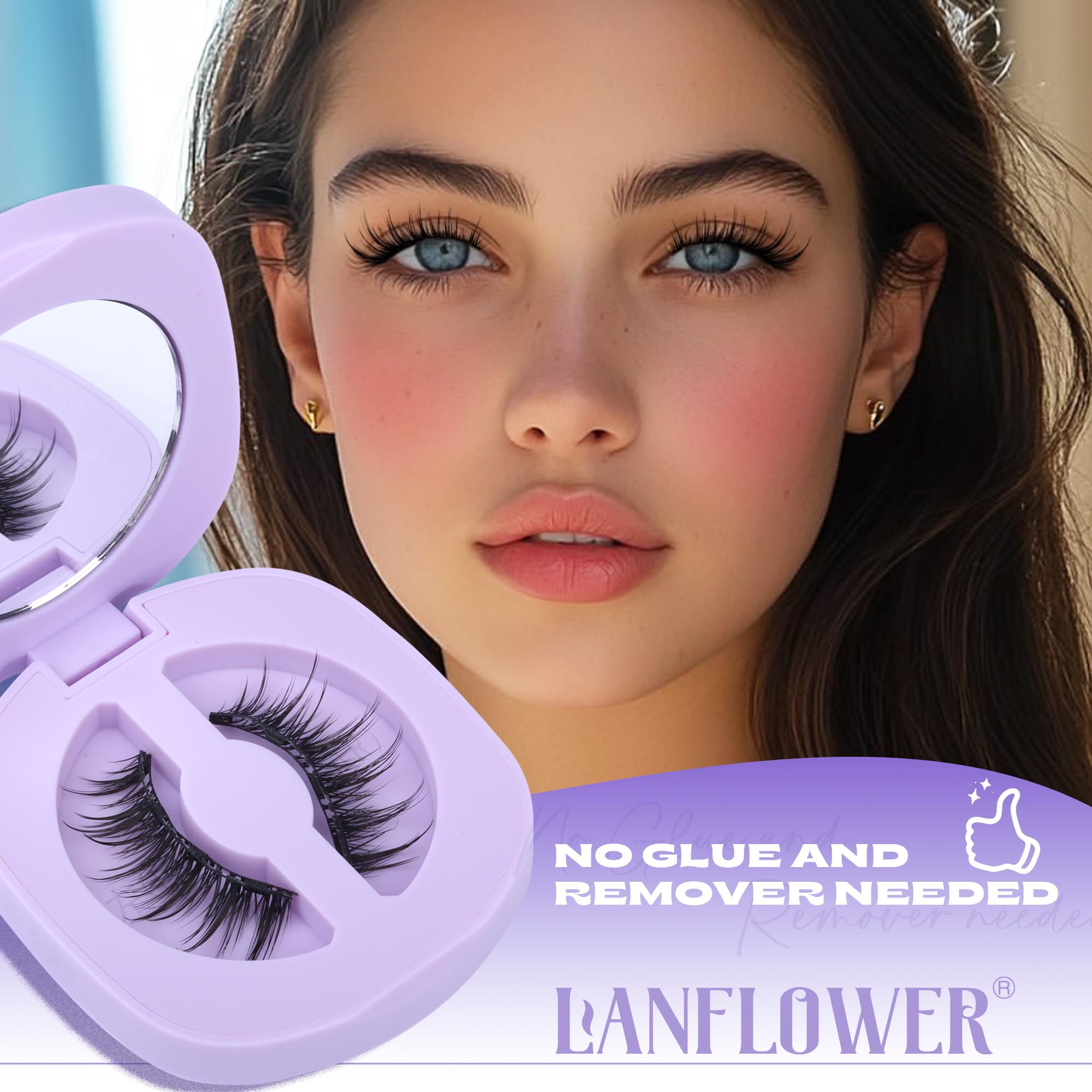 Lanflower wispy-magnetic-eyelashes natural look without glue for subtle enhancement
