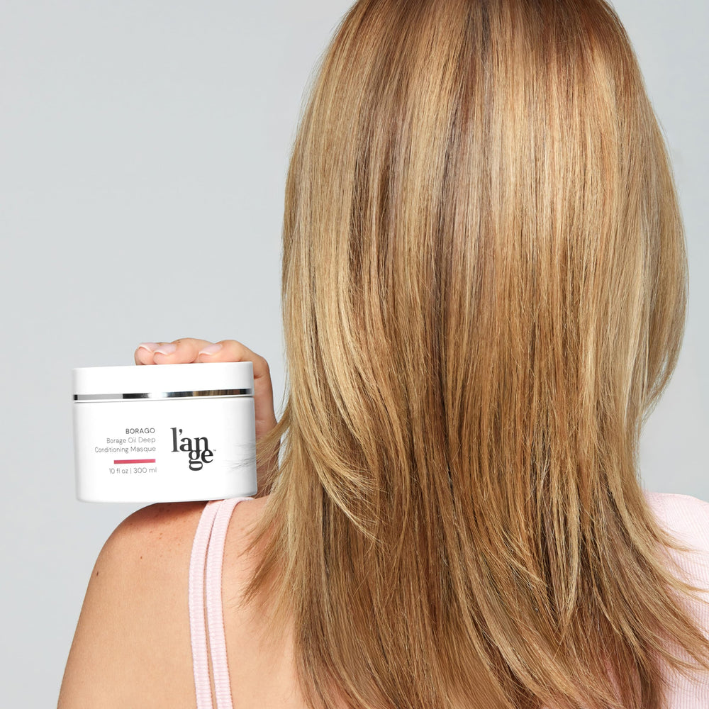 L'ANGE HAIR Borago masque texture shot showcases creamy, luxurious conditioning.