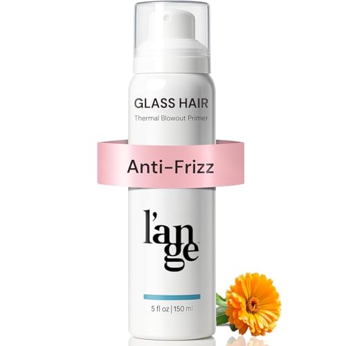 L'ANGE HAIR Glass Hair Primer bottle demonstrates heat protection for smooth blowouts.