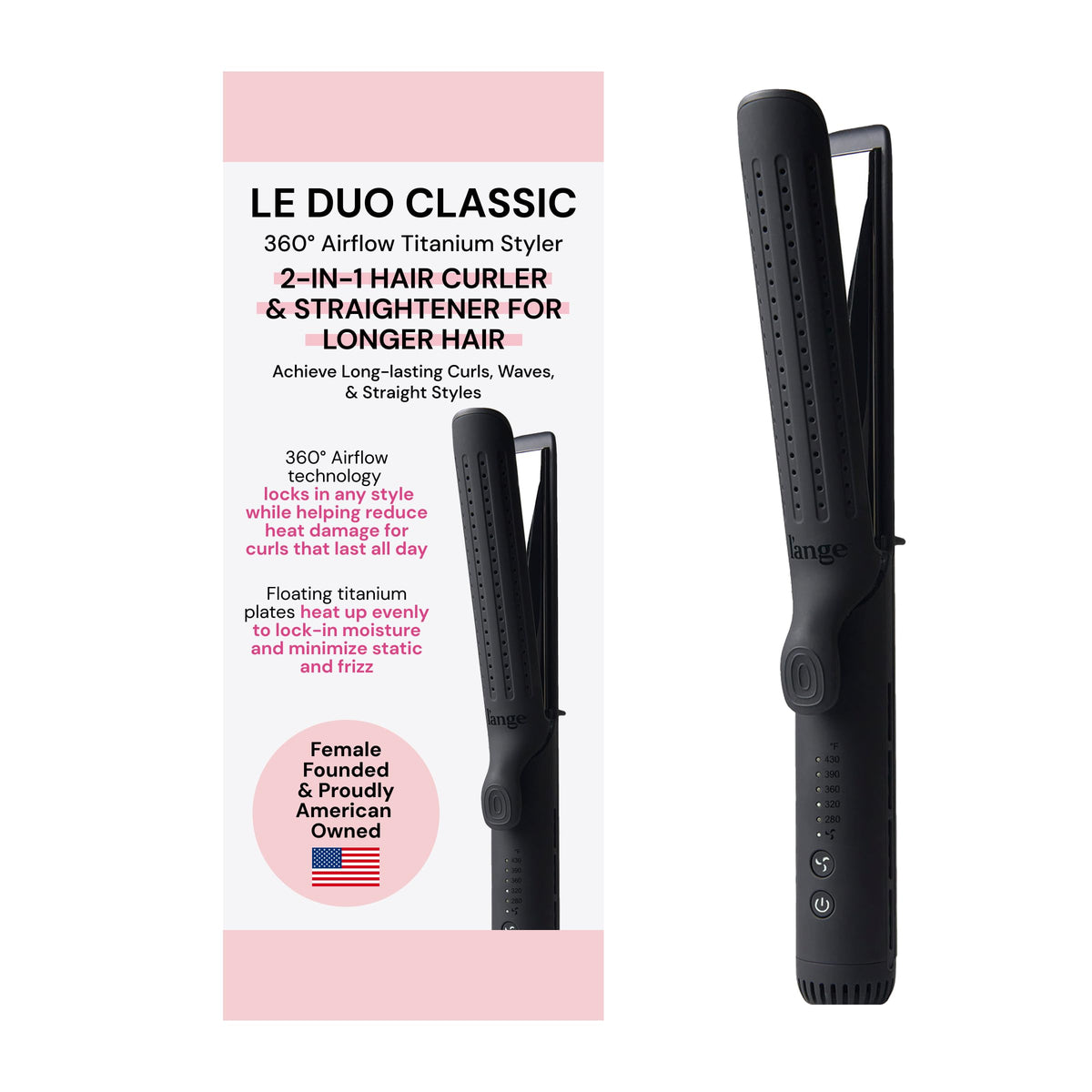 L'ANGE HAIR Le Duo Grande 360° Airflow Styler curls with smooth waves using even heat