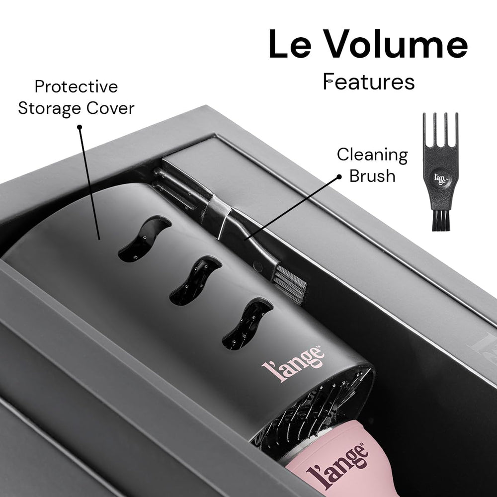 L'ANGE HAIR Le Volume protective cover and cleaning brush help maintenance between uses.
