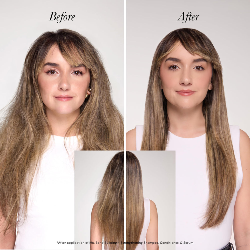 L'ANGE HAIR Ms. Bond applied to hair shows frizz reduction and shine