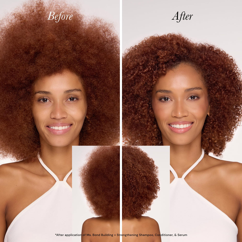 Close-up of Lange Hair Ms Bond Serum smoothing frizz on flyaway hair.