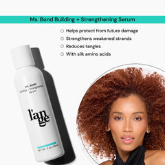 Close-up of Lange Hair Ms Bond Serum smoothing frizz on flyaway hair.
