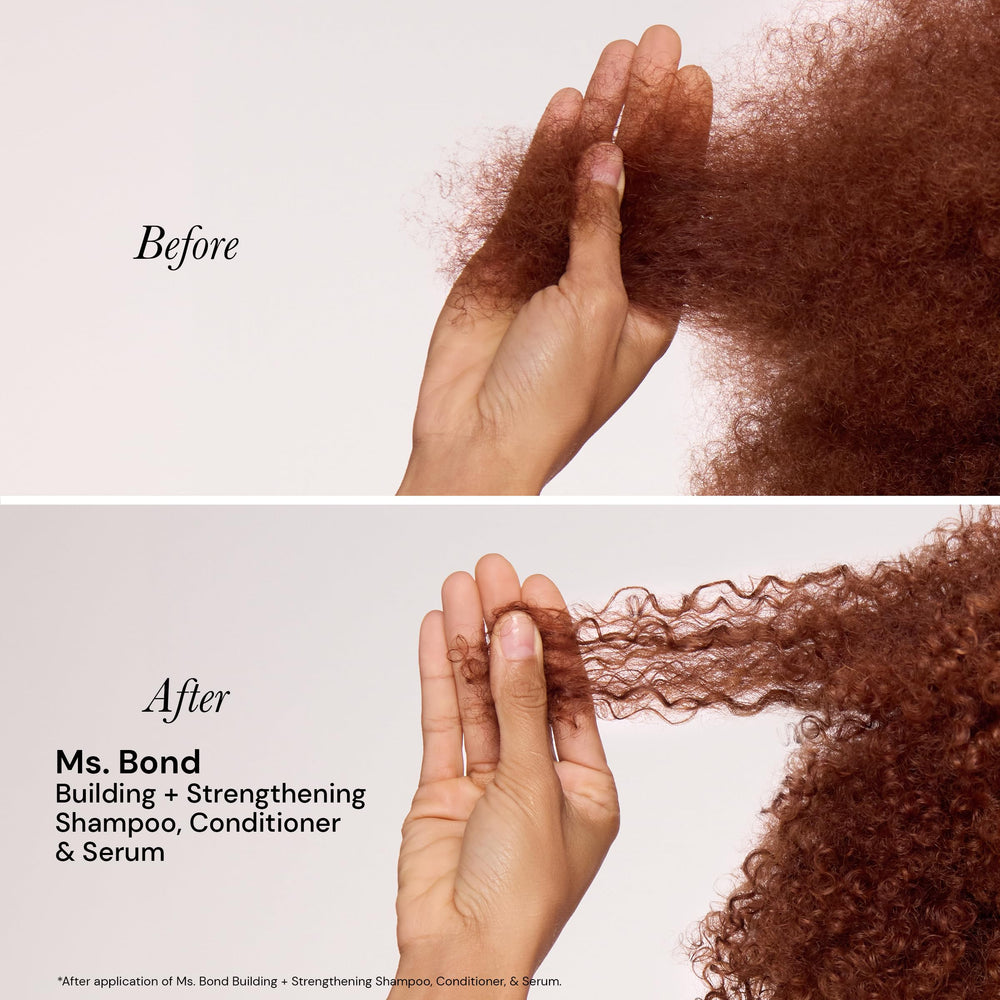 Ms Bond Serum applied to midlengths and ends for moisture and manageability.