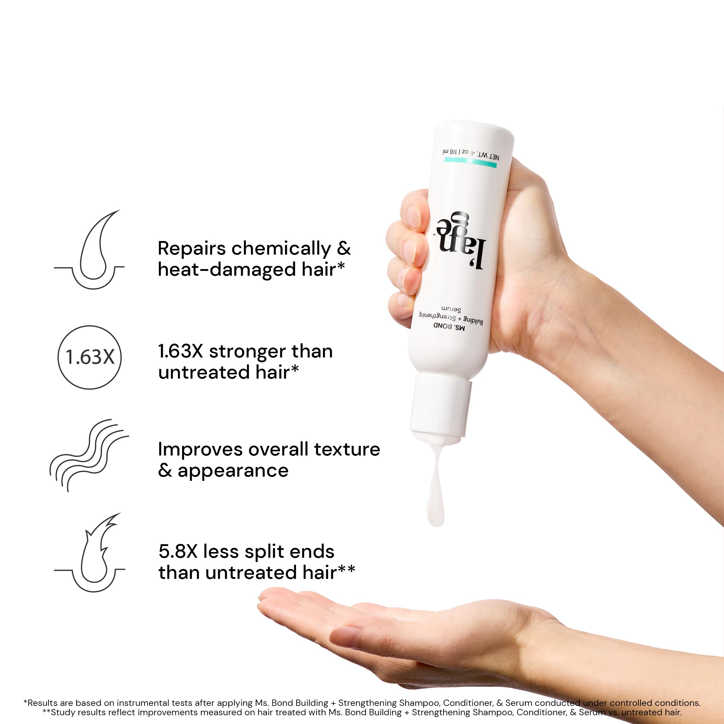 Lange Hair Ms Bond Serum texture shown with silky glide for even distribution.