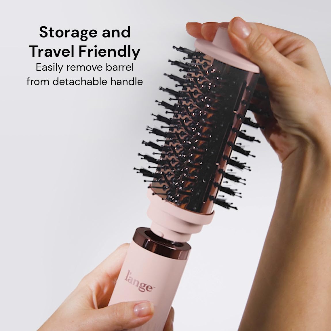 L'ANGE HAIR Multi-Volume ionic titanium barrel highlighting fast heating and frizz reduction.