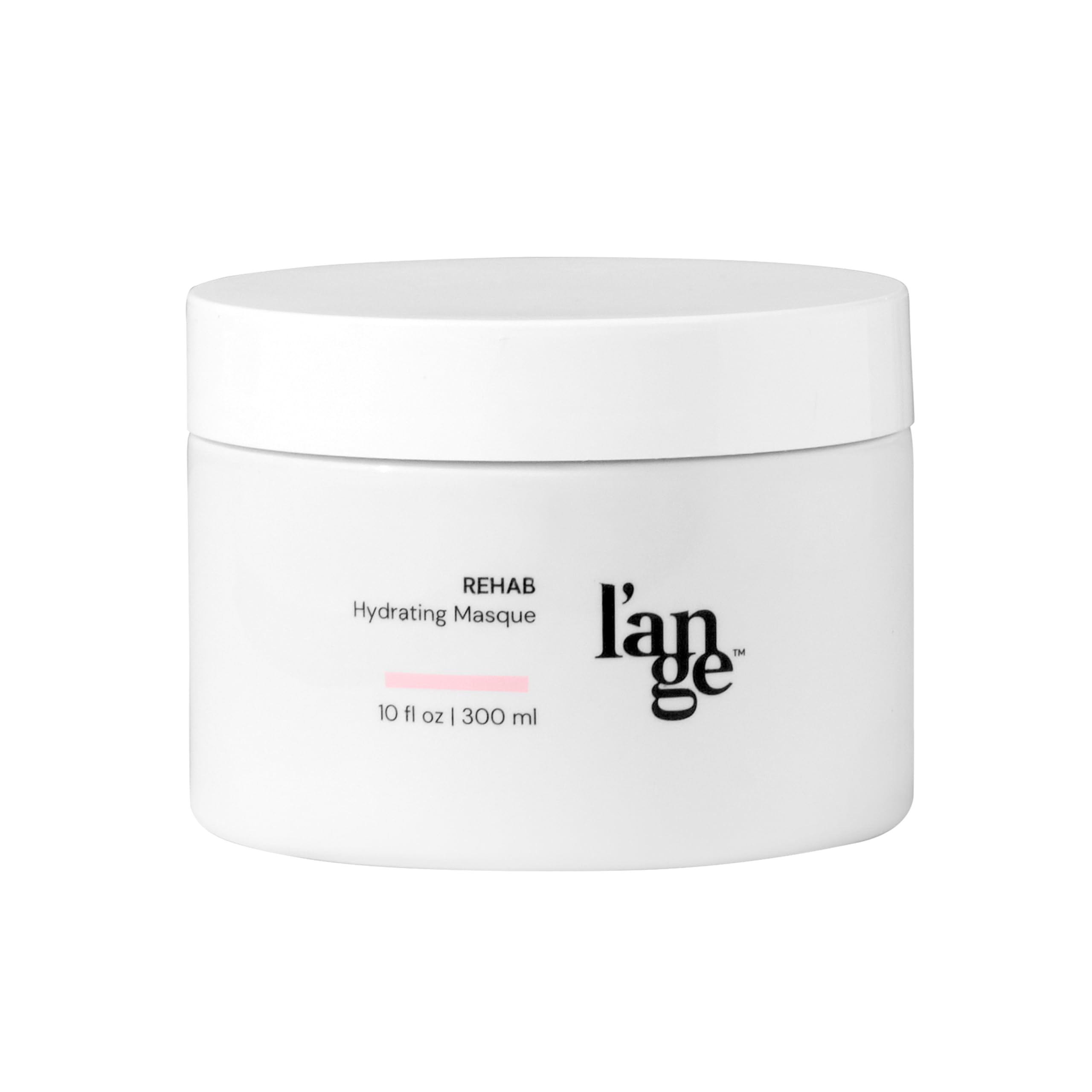 L'ANGE HAIR Rehab Hydrating Masque bottle highlights keratin-infused hydration for smooth, shiny hair.