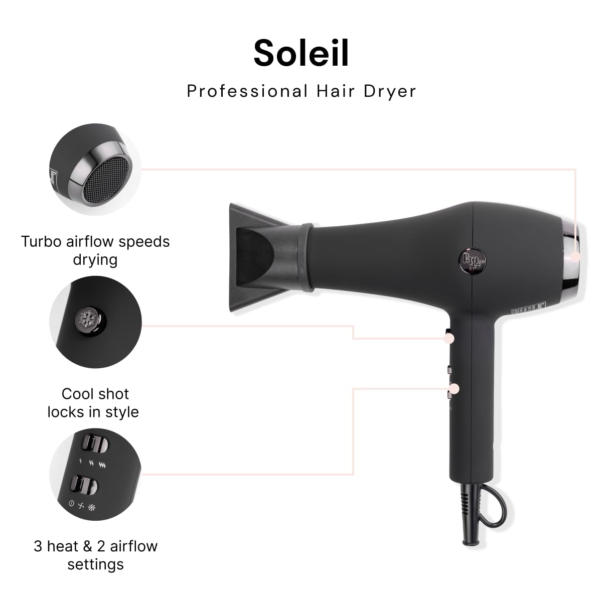 Lange-Hair Soleil hair dryer side control panel enables precise temperature adjustments.