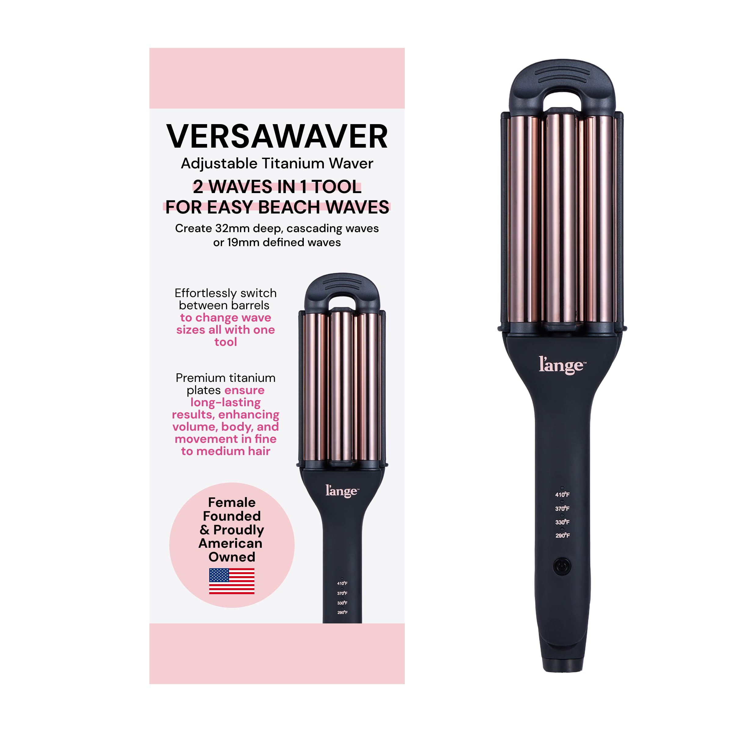 L'ANGE Hair VersaWaver 32mm waves barrel creates voluminous, long-lasting waves.