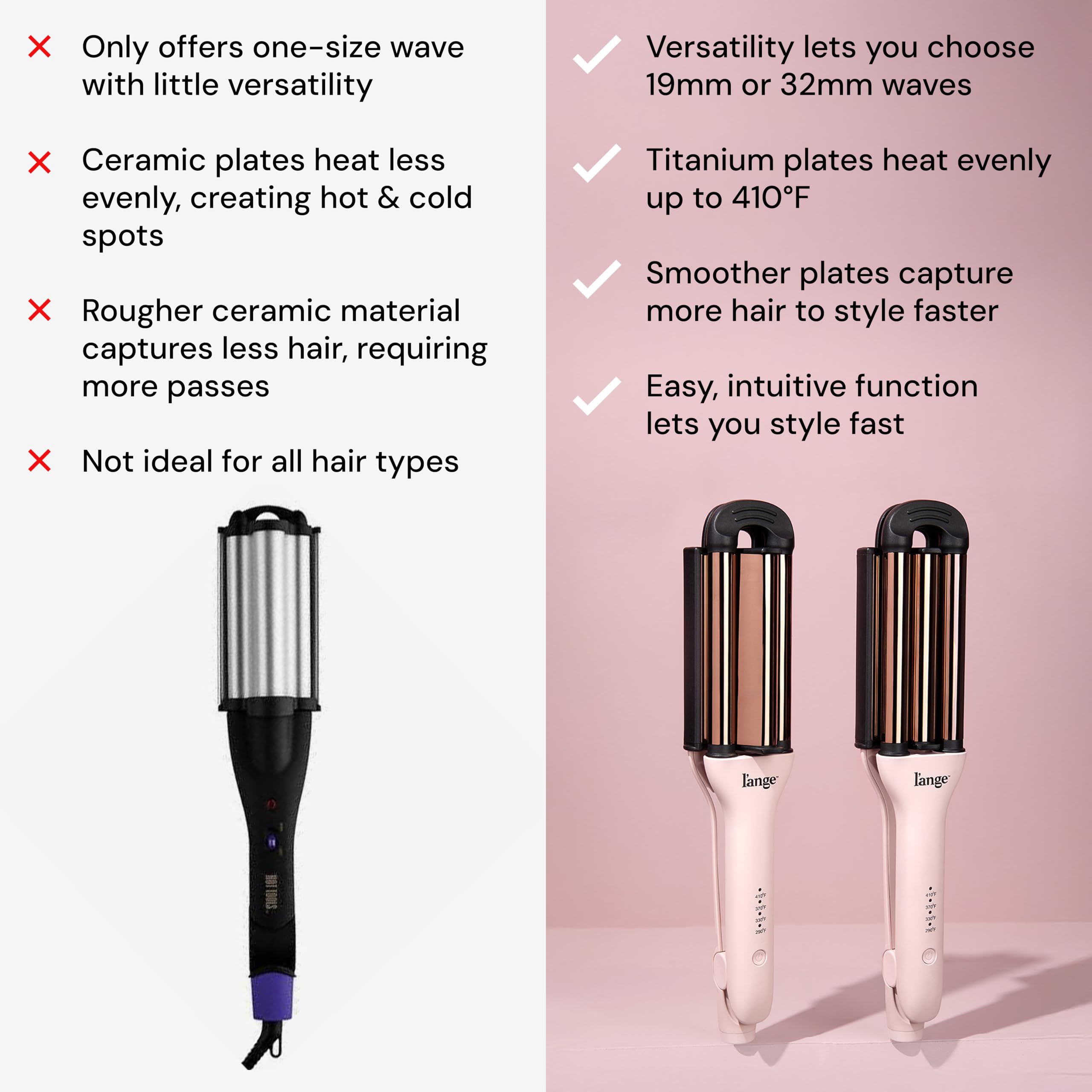 L'ANGE Hair VersaWaver rotating barrel offers versatile wave lengths.
