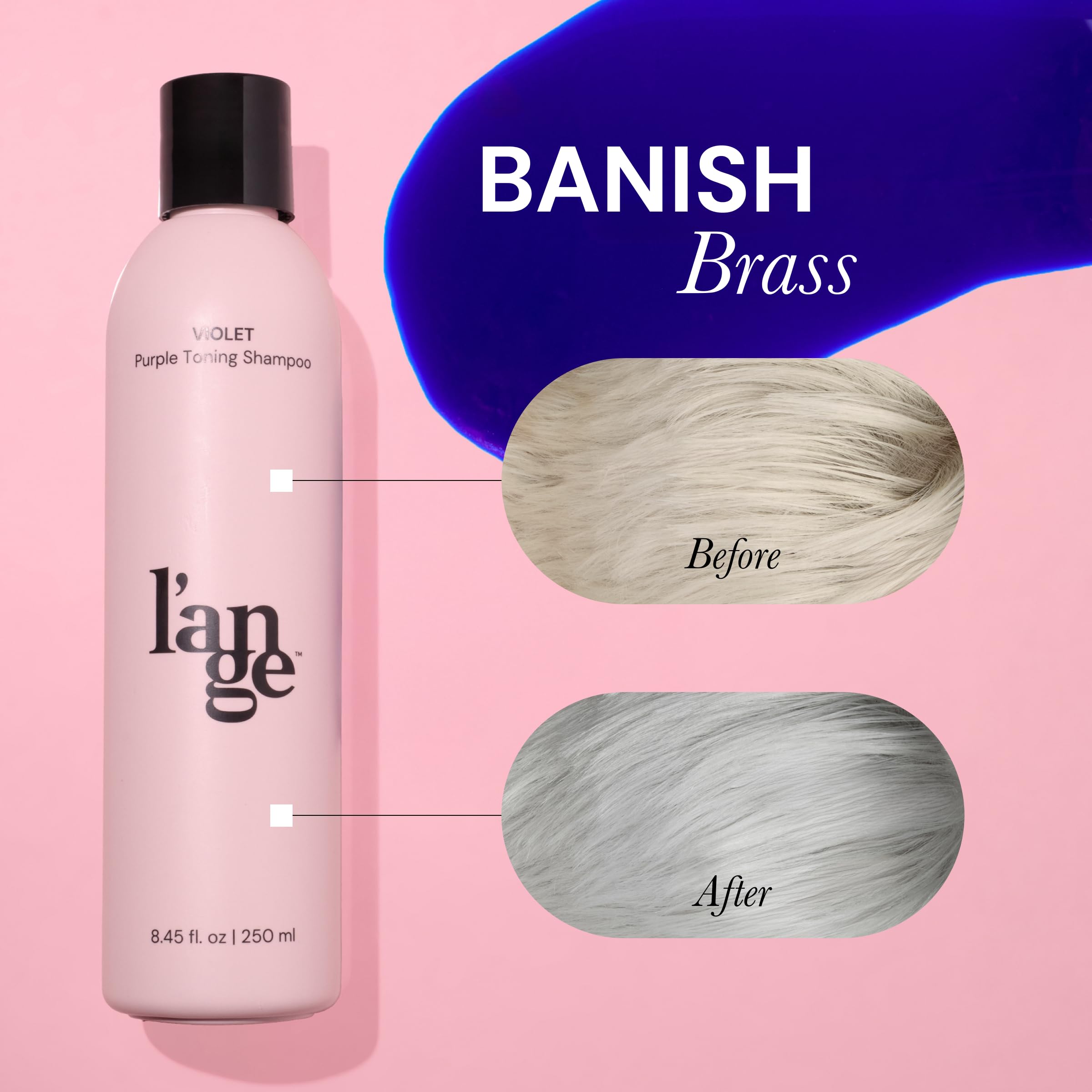 L'ANGE HAIR Violet Purple Toning Shampoo closeup-pigments emphasizes violet color correction.