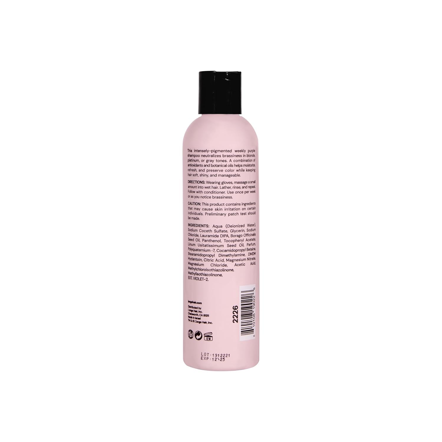 L'ANGE HAIR Violet Purple Toning Shampoo vanity-cap showcases premium packaging and user-friendly design.