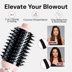 L'ANGE HAIR VolumeBoost 60mm coconut oil-infused barrel for subtle shine and conditioning.