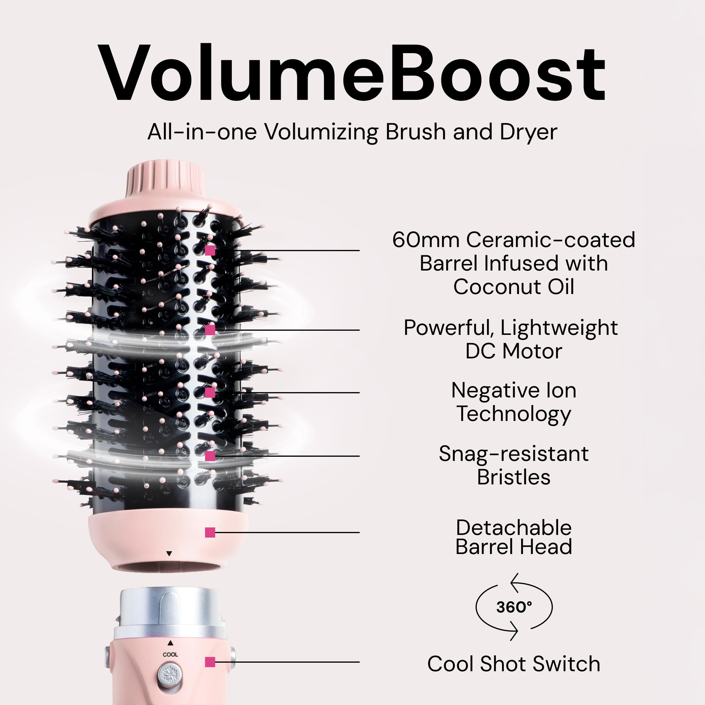 L'ANGE HAIR VolumeBoost 60mm side view emphasizes ergonomic grip for comfortable styling sessions.
