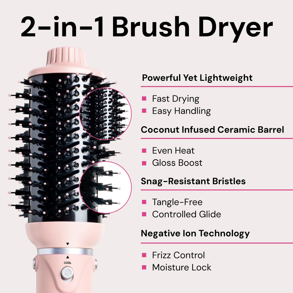 L'ANGE HAIR VolumeBoost 60mm ionic technology demonstrates frizz control and moisture retention.