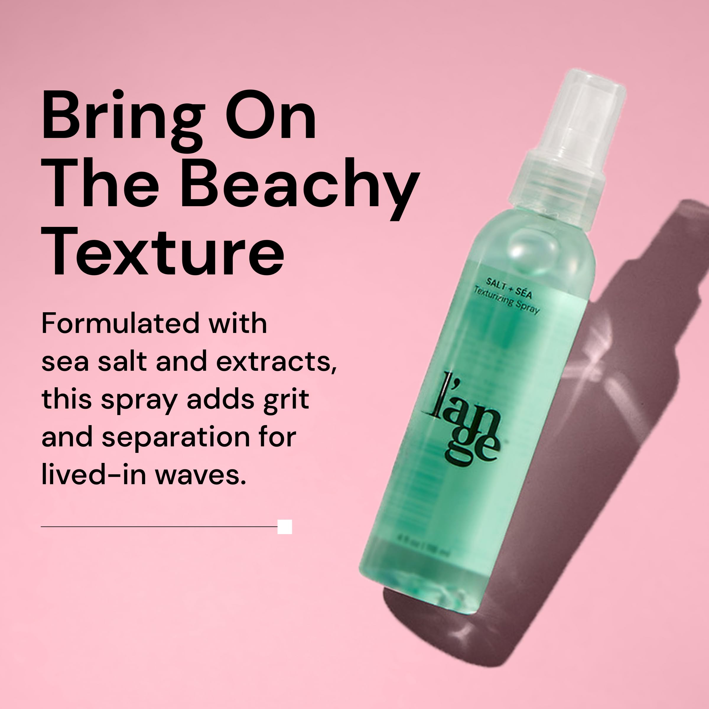 L'ANGE HAIR Sea Salt Texturizing Spray dispense captures even mist for quick styling.