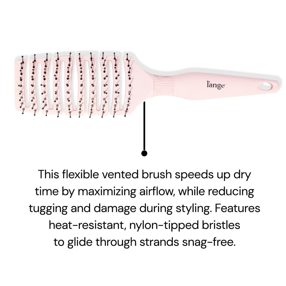 L'ANGE HAIR Siena brush in hand demonstrates compact, purse-friendly design