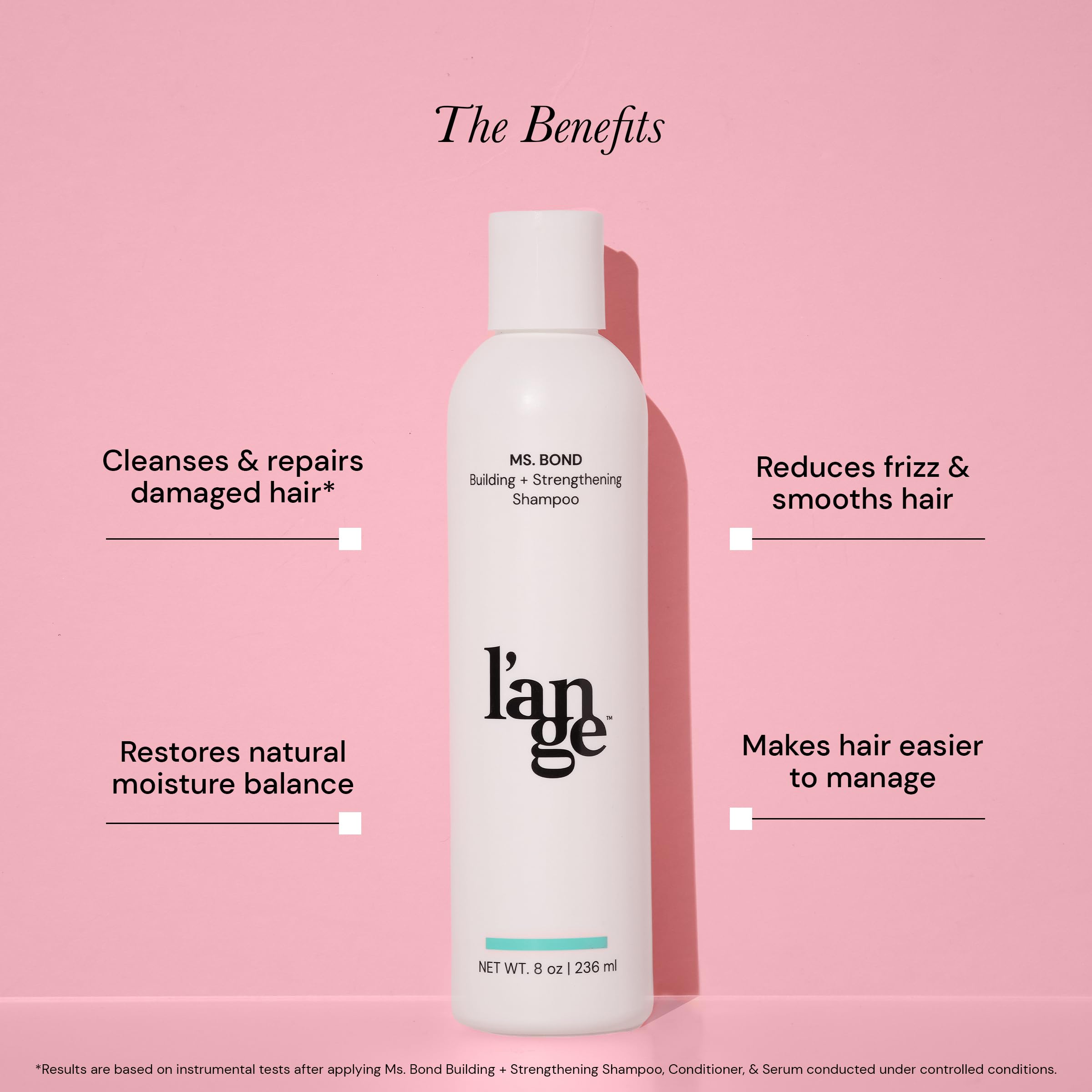 Langehair moisturizing hair closeup highlights hydrated, glossy finish.