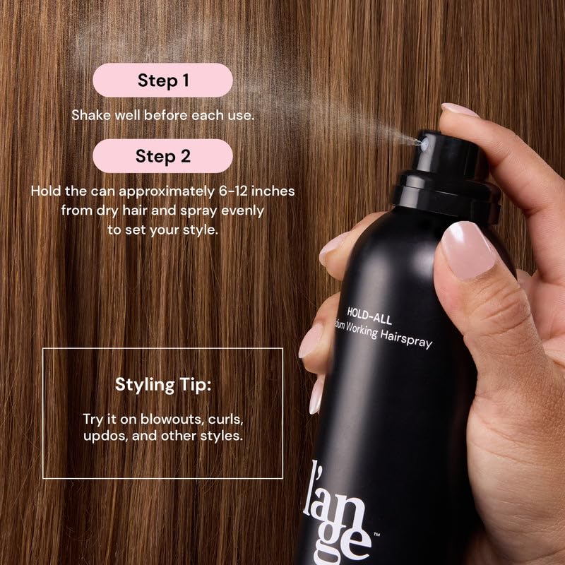 L'ANGE HAIR Hold-All application shot demonstrates brushable, lightweight formula for easy reshaping.