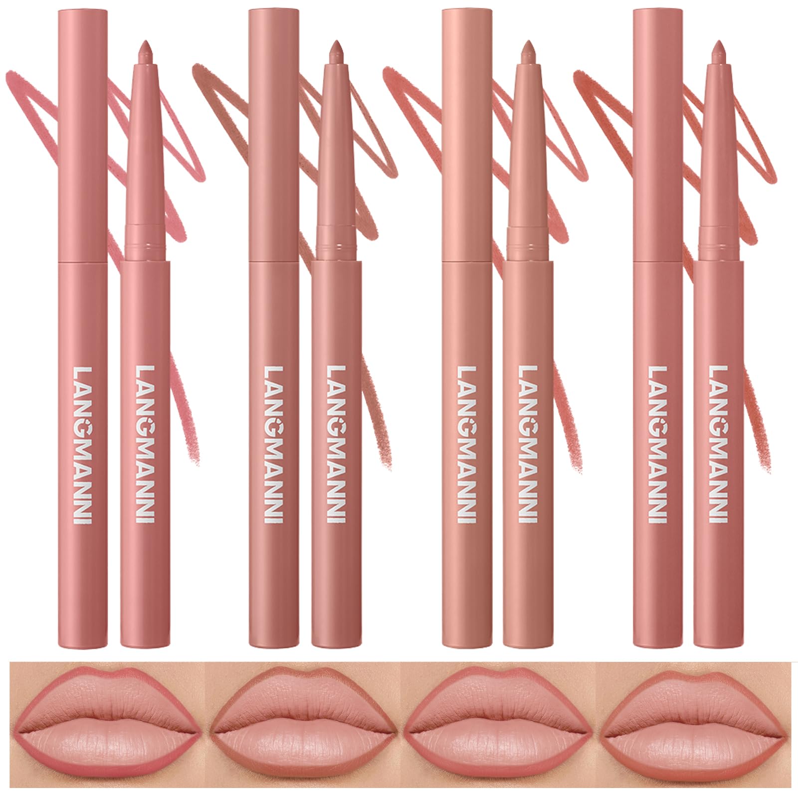 LANGMANNI 12-color lip liner set showcases sculpting matte velvet shades for versatile looks
