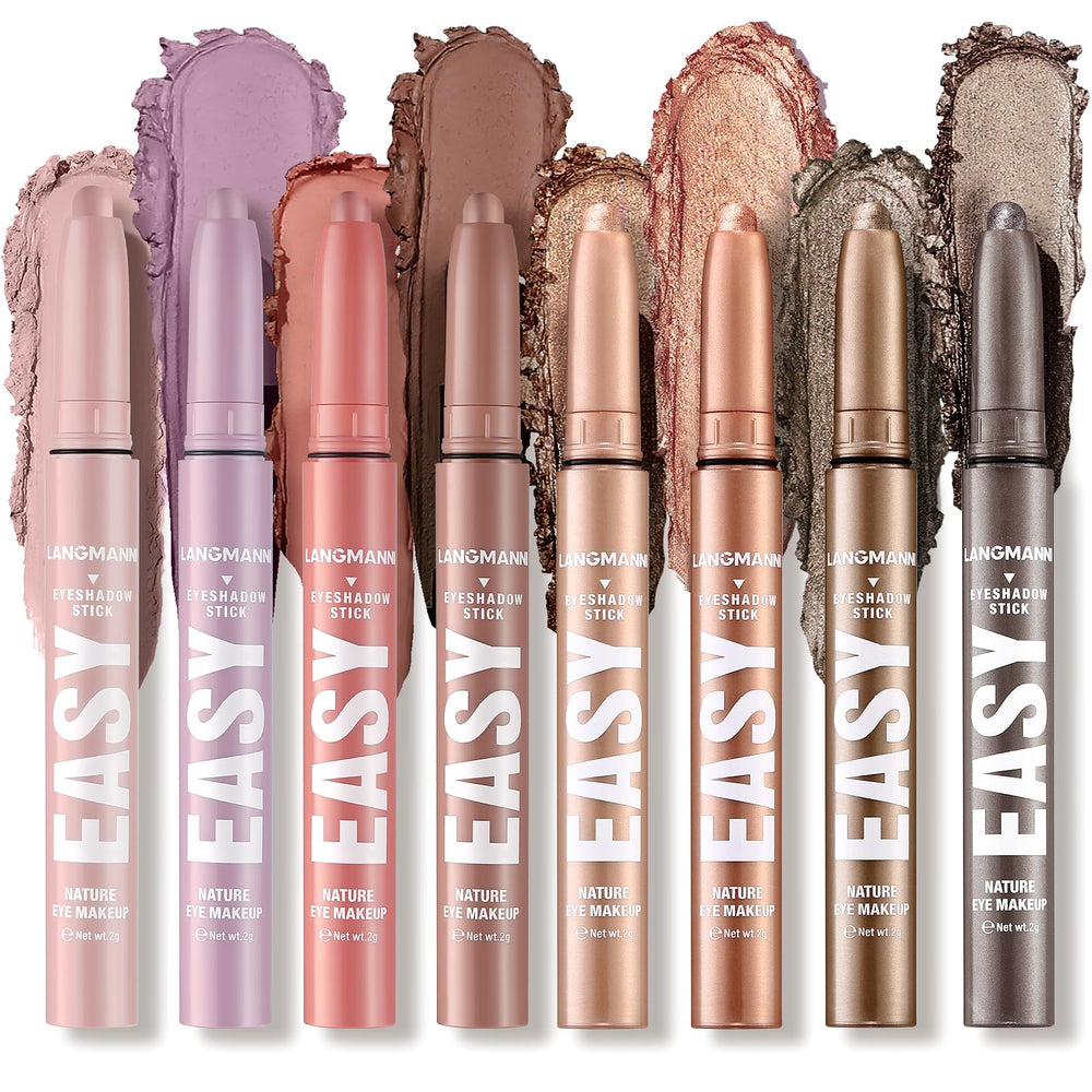 LANGMANNI Eyeshadow Stick 8 Colors kit palette shows natural and shimmer shades for versatile day-to-night looks