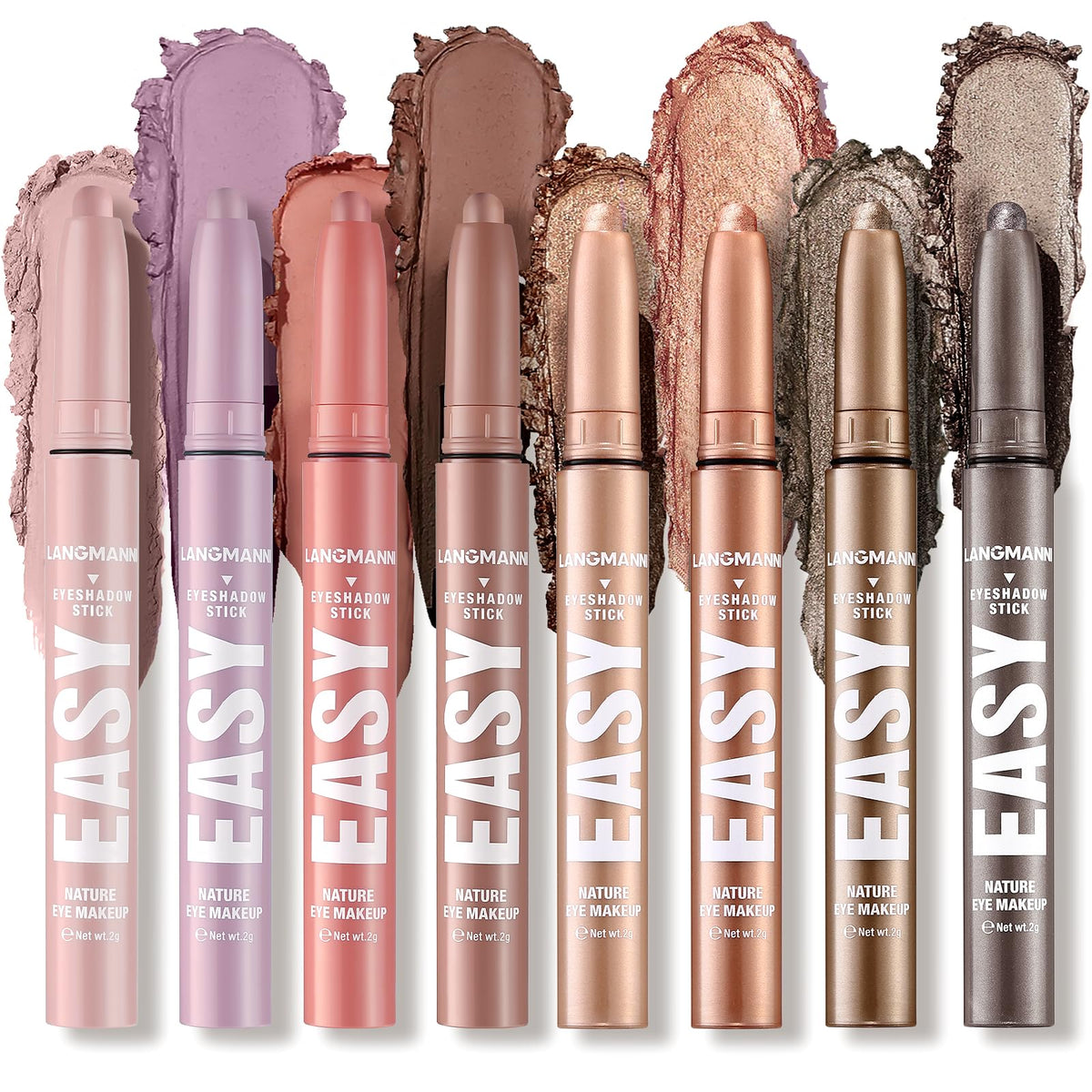 LANGMANNI Eyeshadow Stick 8 Colors kit palette shows natural and shimmer shades for versatile day-to-night looks
