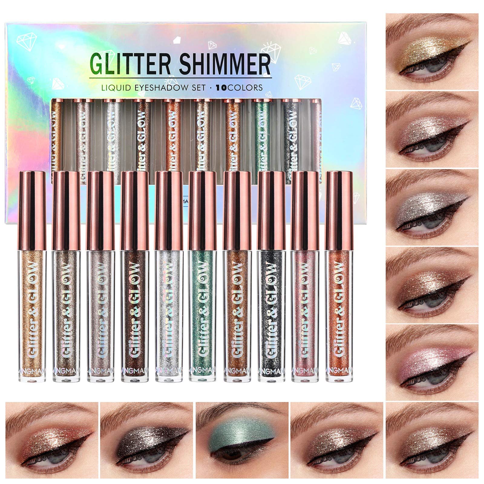 Langmanni liquid eyeshadow 10 shades set swatches for bold color options