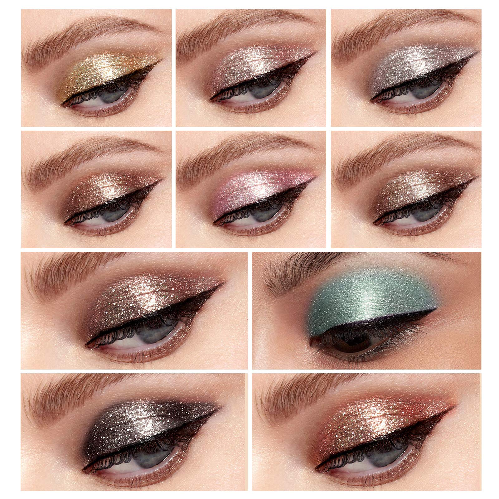 Langmanni pressed shimmers palette closeup with plum bronze rose hues for velvety shine