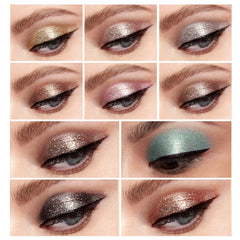 Langmanni pressed shimmers palette closeup with plum bronze rose hues for velvety shine